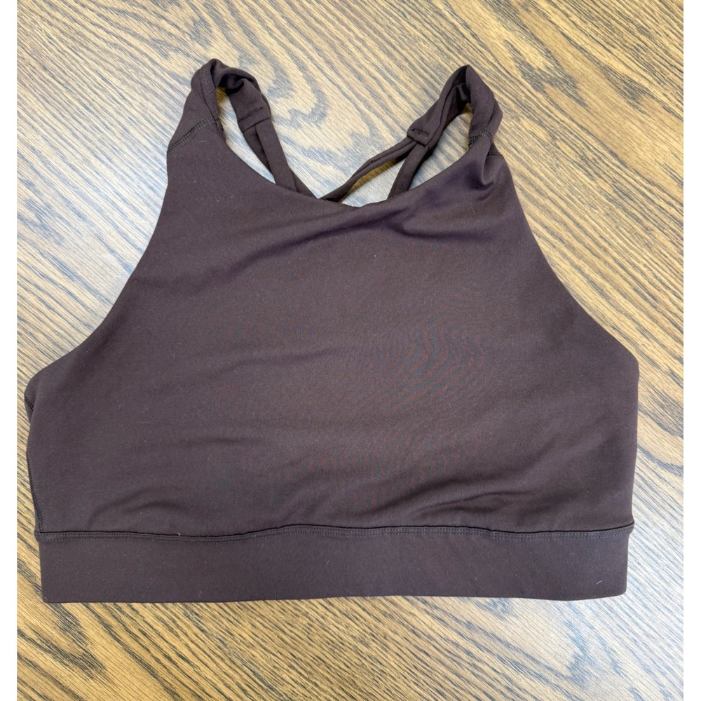 Old Navy Active PowerPress Sports Bra Brown High Neck Strappy Back Med Support